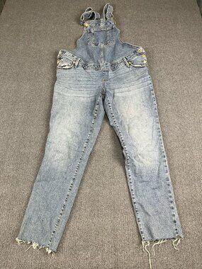 Isabel Maternity Denim Overalls Distressed Hem Adjustable Straps 4